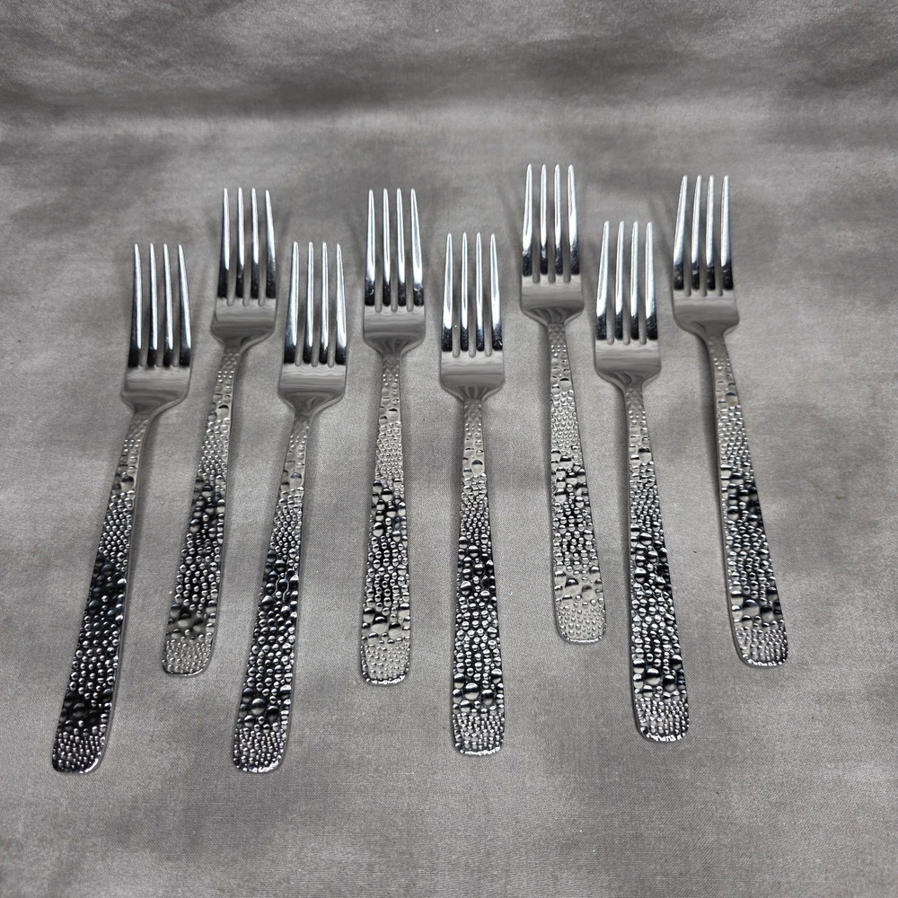 (X8)‎ Hammered Silver Tone Forks 7.25" Unmarked Flatware Replacements